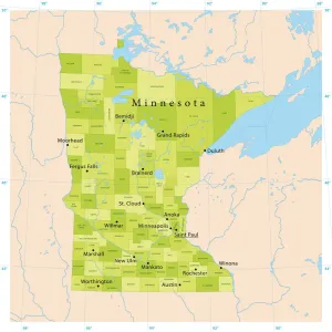 Map Illustration Prints: Highly Detailed Minnesota Vector Map Print for CMYK Coloring