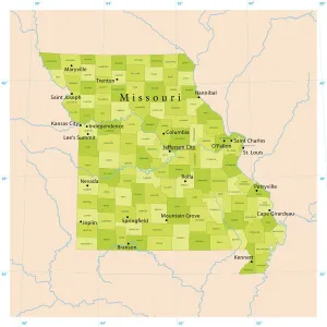 Map Illustration Prints: Highly Detailed Missouri Vector Map Print for CMYK