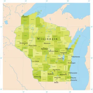Prints of Highly detailed vector map of Wisconsin, United States USA Map Prints: Highly Detailed Wisconsin Vector Map Print