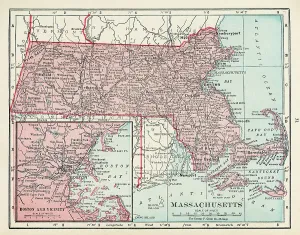 Antique Cartography Art Prints: Map Of Massachusetts