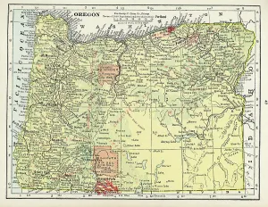 Vintage US Maps Prints: Map Of Oregon