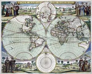 Prints of A new map of the world (Photo by Art Images via Getty Images) Flat Earth Prints: Private Collection A New Map of the World Print