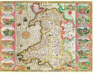 Prints of Wales, engraved by Jodocus Hondius (1563-1612) from John Speed's Theatre of the Empire of Great Britain (Photo by Art Images via Getty Images) Jodocus Hondius Prints: Private Collection Wales Print by Jodocus Hondius