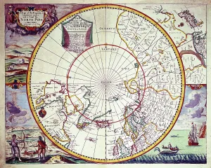 Images Dated 25th June 2012: North Pole Map Colour Engraving Print