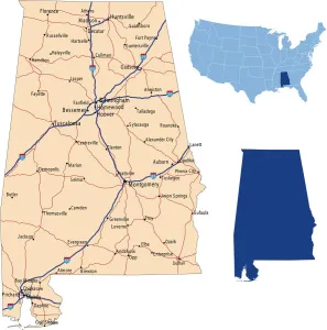 Vintage Style Road Maps Prints: Alabama road map