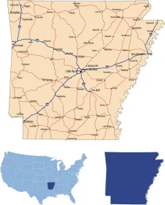 Map Illustrations For Sale Prints: Arkansas road map