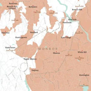 Physical Geography Maps USA Prints: CT Fairfield Monroe Vector Road Map