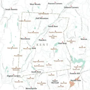 Digital Cartography Design Prints: CT Litchfield Kent Vector Road Map