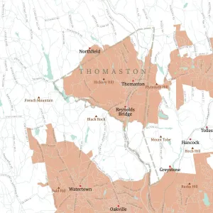 Vector City Maps USA Prints: CT Litchfield Thomaston Vector Road Map
