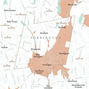 Vector City Maps Design Prints: CT Litchfield Torrington Vector Road Map
