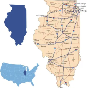 Vintage Style Road Maps Prints: Illinois road map