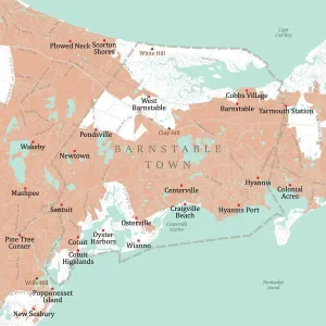 Street Art Prints: MA Barnstable Town Vector Road Map Print