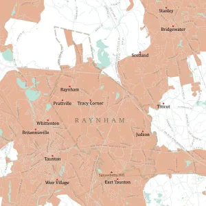Vector City Maps USA Prints: MA Bristol Raynham Vector Road Map