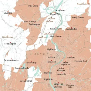 Public Domain Maps USA Prints: MA Hampden Holyoke Vector Road Map