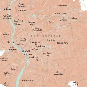 MA Hampden Springfield Vector Road Map Print