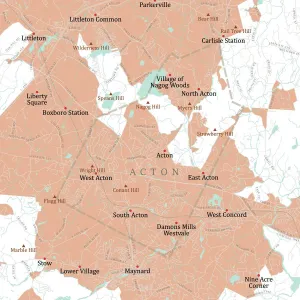 Digital City Maps USA Prints: MA Middlesex Acton Vector Road Map