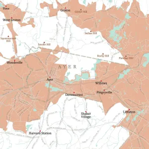 Massachusetts County Map Prints: MA Middlesex Ayer Vector Road Map