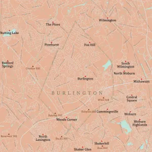 Massachusetts County Map Prints: MA Middlesex Burlington Vector Road Map
