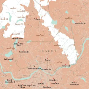 Massachusetts County Map Prints: MA Middlesex Dracut Vector Road Map