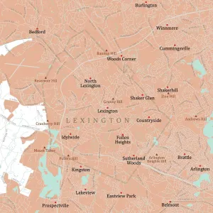 Digital City Maps USA Prints: MA Middlesex Lexington Vector Road Map