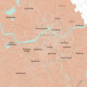 MA Middlesex Lowell Vector Road Map Print