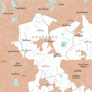 Massachusetts Vector Map Prints: MA Middlesex Sherborn Vector Road Map