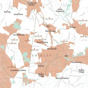 Massachusetts County Map Prints: MA Middlesex Shirley Vector Road Map