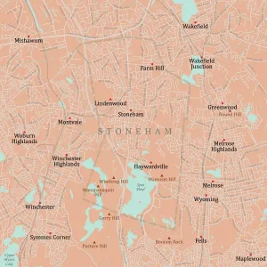 Stoneham, MA Vector Road Map Print