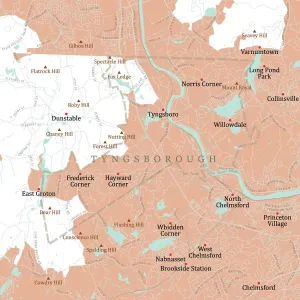 Massachusetts County Map Prints: MA Middlesex Tyngsborough Vector Road Map