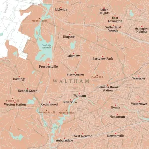 Massachusetts Vector Map Prints: MA Middlesex Waltham Vector Road Map