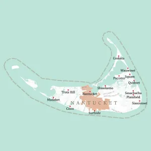 Nantucket Island Vector Road Map Print