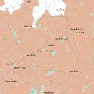 Digital Cartography Design Prints: MA Norfolk Vector Road Map