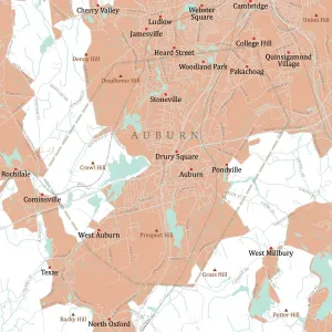 Massachusetts Vector Map Prints: MA Worcester Auburn Vector Road Map