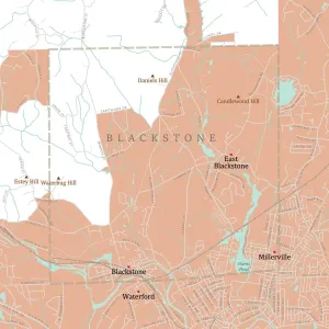 Worcester Blackstone Region Vector Road Map Print