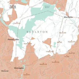 Massachusetts County Map Prints: MA Worcester Boylston Vector Road Map