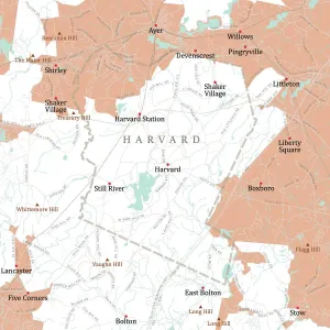 Massachusetts Vector Map Prints: MA Worcester Harvard Vector Road Map