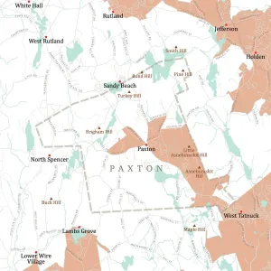 Massachusetts County Map Prints: MA Worcester Paxton Vector Road Map