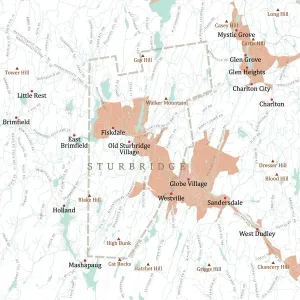 Sturbridge Worcester MA Vector Road Map Print