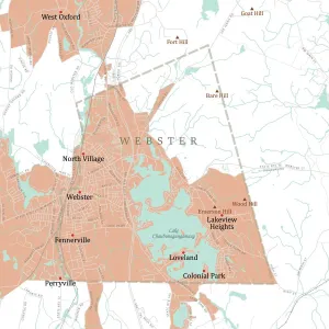 Worcester Webster Vector Road Map Print