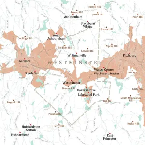Massachusetts Vector Map Prints: MA Worcester Westminster Vector Road Map