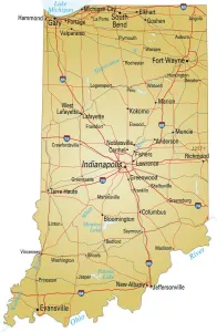 Prints of Vector illustration of map of Indiana with major roads, rivers and lakes Nesophontidae Prints: Indiana Reference Map Print - Vector Illustration