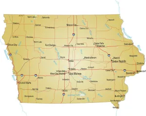 Prints of Vector illustration of map of Iowa with major roads, rivers and lakes Nesophontidae Prints: Iowa Vector Map Print: Reference Illustration
