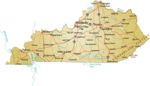 Photorealistic Artwork Prints: Kentucky Reference Map Print - Major Roads, Rivers & Lakes