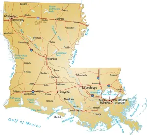 Louisiana Vector Map Print with Major Roads and Waterways