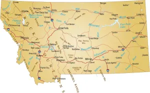 Montana Vector Map Print with Major Roads and Waterways