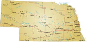 Prints of Vector illustration of map of Nebraska with major roads, rivers and lakes Nesophontidae Prints: Nebraska Reference Map Print Vector Illustration