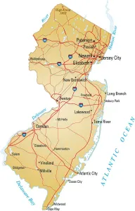 New Jersey Map Print with Highways Vector Illustration