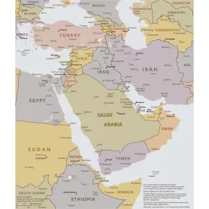 Politic Prints: Middle East Political Map Print - Vector Illustration