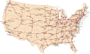 Vintage USA Highway Map Illustration Reference Print