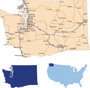 US Geography Illustrations Prints: Washington road map